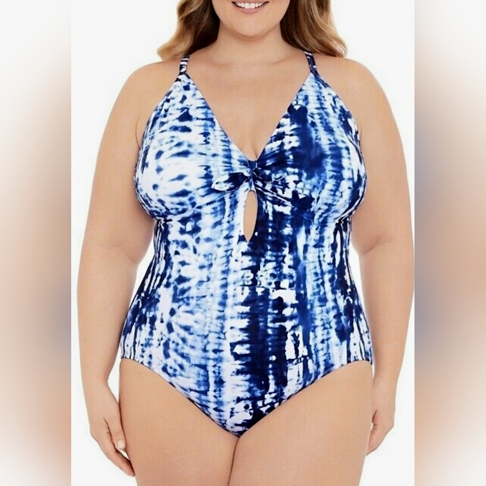 Women's Blue & White Tie-dye One Piece Swimsuit Size 2X